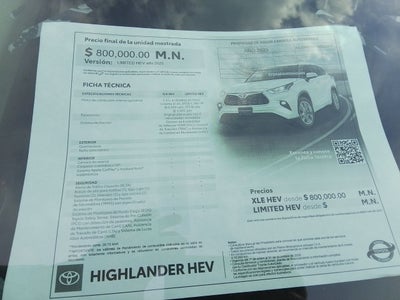 2025 Toyota Highlander 2.5 Xle Hev At